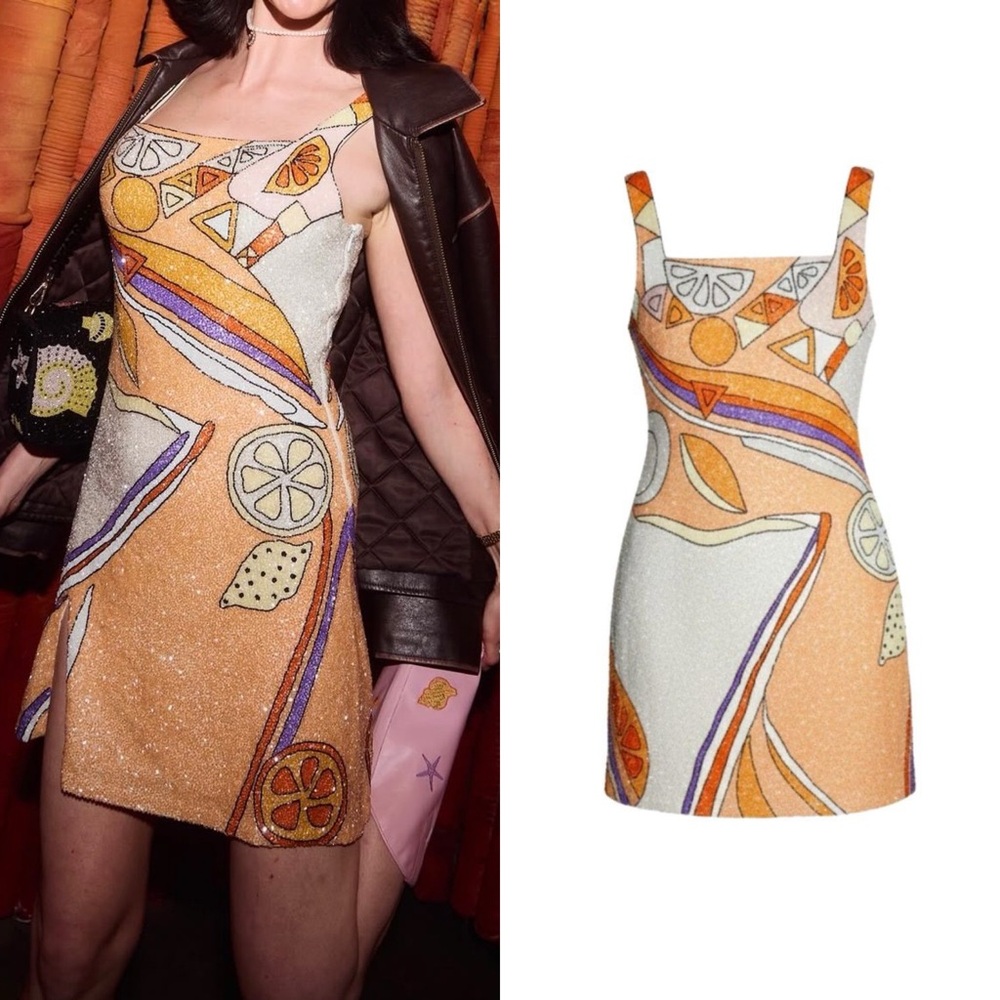 Oceanus Palm Beach Hand-Beaded Mini Dress Orange Size Medium $1639